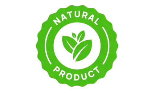 A certification stamp verifying the 100% natural, non-GMO, and vegan-friendly composition of the formula without chemical additives or stimulants.